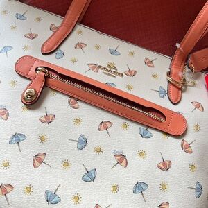 Coach Cream and Coral Umbrella Print Tote
